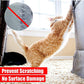 Cat scratching sofa corner with clear anti-scratch PVC guard for surface protection