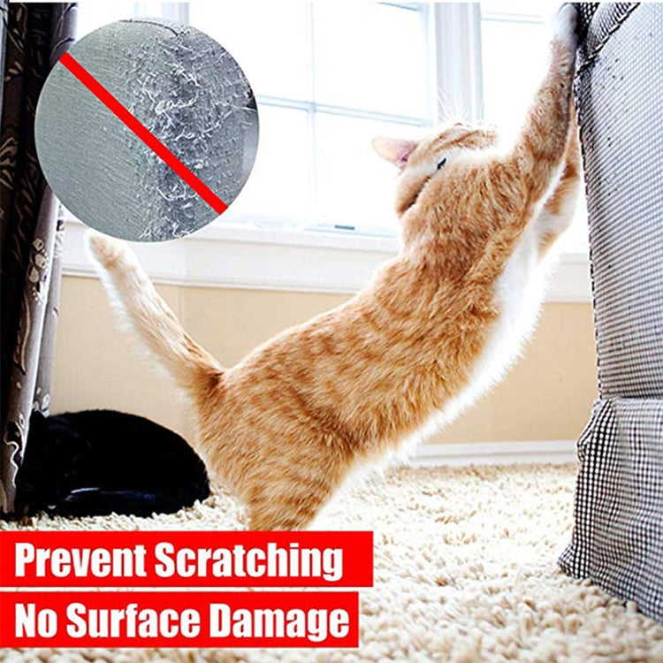 Cat scratching sofa corner with clear anti-scratch PVC guard for surface protection