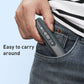 Black N11 ultrasonic dog repeller tucked in jeans pocket, with button controls visible