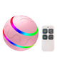 Pink LED luminous pet toy ball with rainbow light ring and white remote control