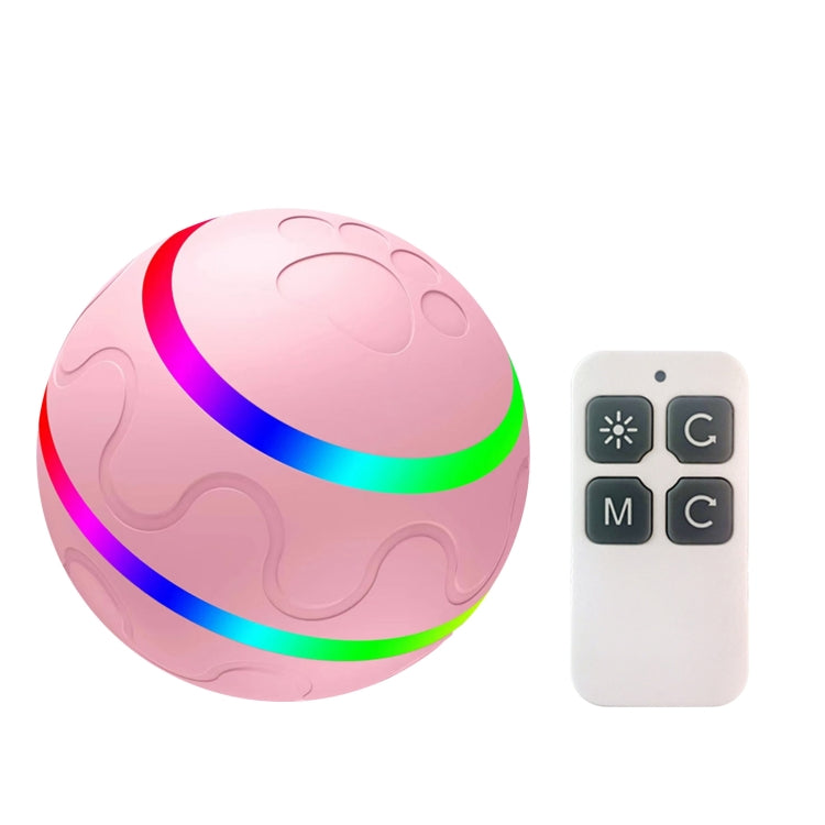 Pink LED luminous pet toy ball with rainbow light ring and white remote control