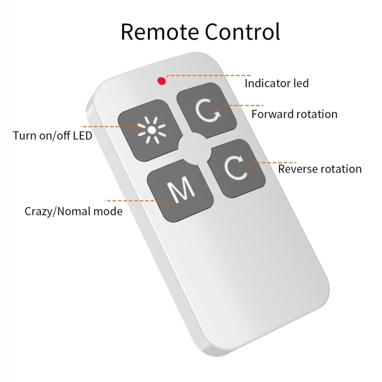 White LED remote control with forward and reverse rotation buttons