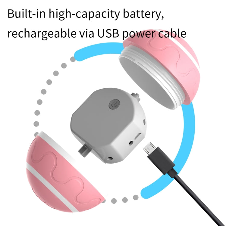 Remote control pet toy base with pink housing, gray control unit, and USB charging cable