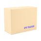 GPS tracker packaging box, light brown cardboard with blue "GPS TRACKER" text