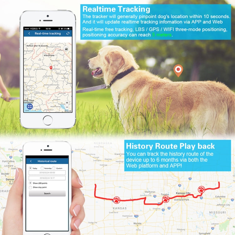 GPS tracker app on smartphone showing realtime tracking map and history route