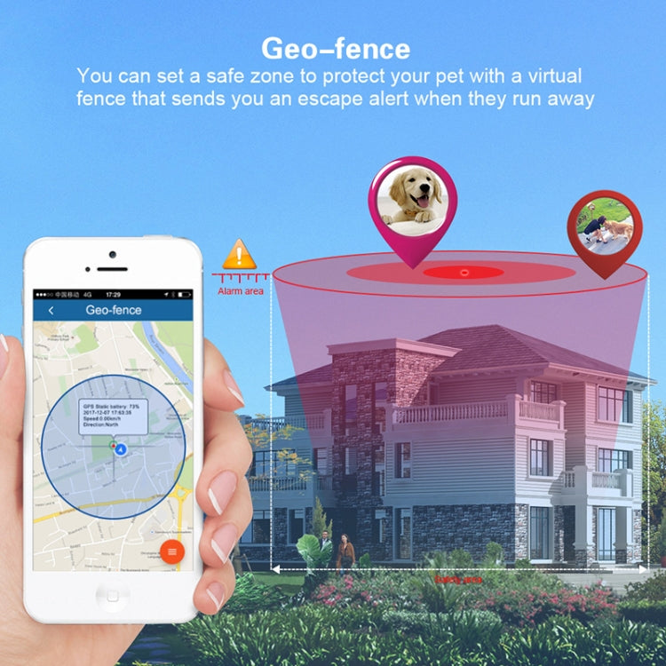 Geo-fence tracking app on smartphone with virtual fence alert graphics