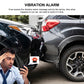 Vibration alarm feature for GPS tracker shown with car scene and alert icon
