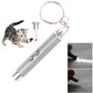 Silver LED laser pen with keychain ring, projecting a red beam dot for pets.