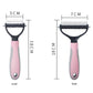 Dog comb size diagram: 18 cm x 7 cm comb with pink handle and metal teeth