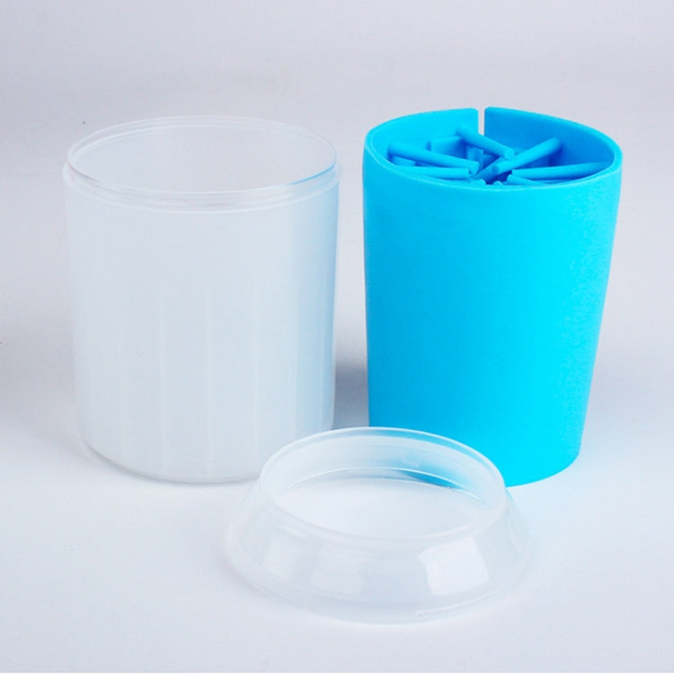 Silicone pet foot cleaning cup set: blue and white cups with bristle insert