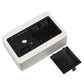 White wooden digital clock showing open back panel with controls and screen