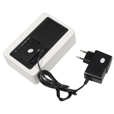 White wooden digital clock with power adapter plug and connected cable