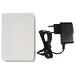White wooden clock back cover with black power adapter and power cord