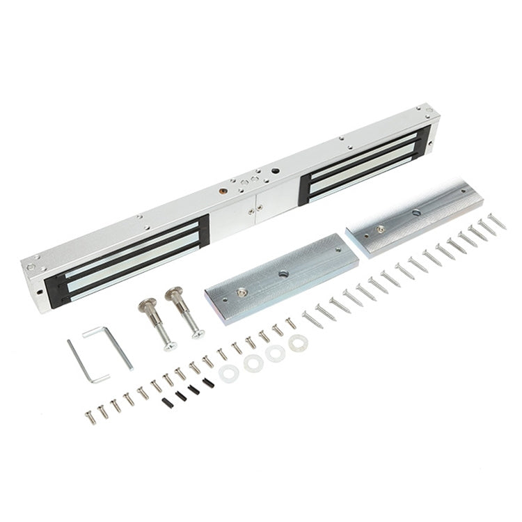 Magnetic lock kit with mounting bars, screws, bolts, and hex key