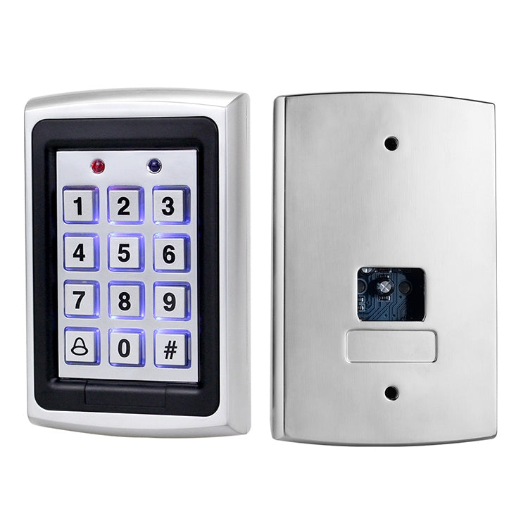 Keypad access control unit front and back showing mounting plate and inner module