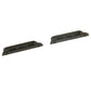 Pair of black metal watch strap connectors with rounded edges and pin slots