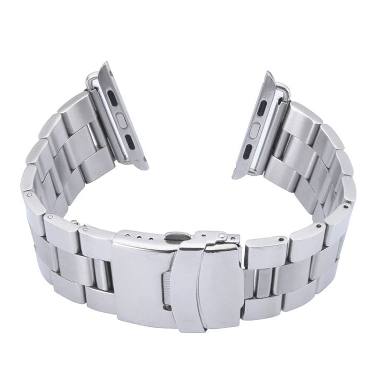 Silver stainless steel watch band with classic buckle, adjustable link bracelet