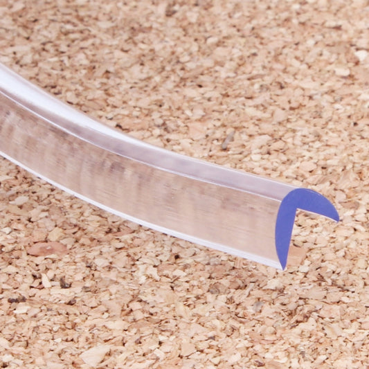 Clear transparent edge cushion strip with blue end caps, for table corner protection