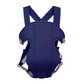 Blue baby carrier backpack with adjustable leg straps and padded back panel