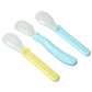 Baby silicone gel spoon set, pastel yellow, blue, and white translucent scoops