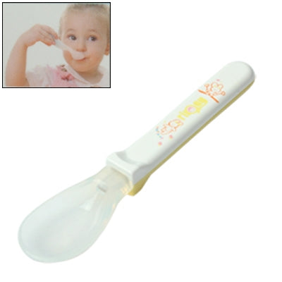 Baby silicone gel spoon, white translucent scoop with safety handle