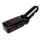 Black Bluetooth car kit FM transmitter with red LED frequency display and USB ports