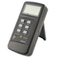 Black digital thermometer, angled view showing LCD, buttons, and Type K area