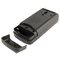 Black digital thermometer back cover removed, battery compartment and terminals visible