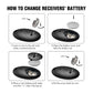 Receiver battery replacement diagram on instruction sheet for wireless key fobs