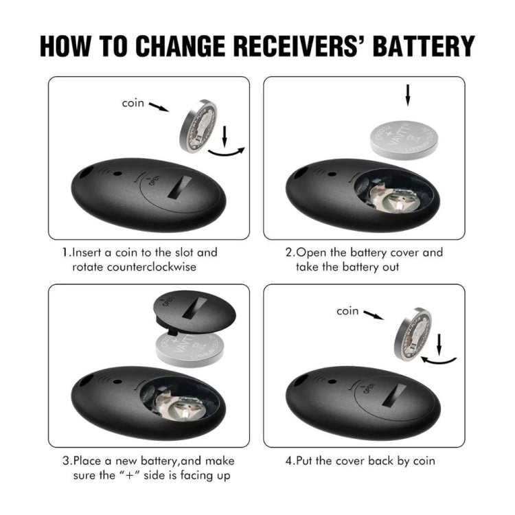 Receiver battery replacement diagram on instruction sheet for wireless key fobs