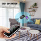 Wireless key finder remote in hand pointing toward receiver dock with LED light
