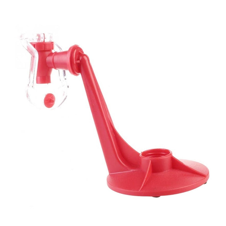 Red inverted drink dispenser with curved spout and clear bottle connector piece