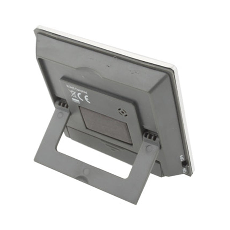 Digital countdown timer rear view with fold-out stand and battery cover