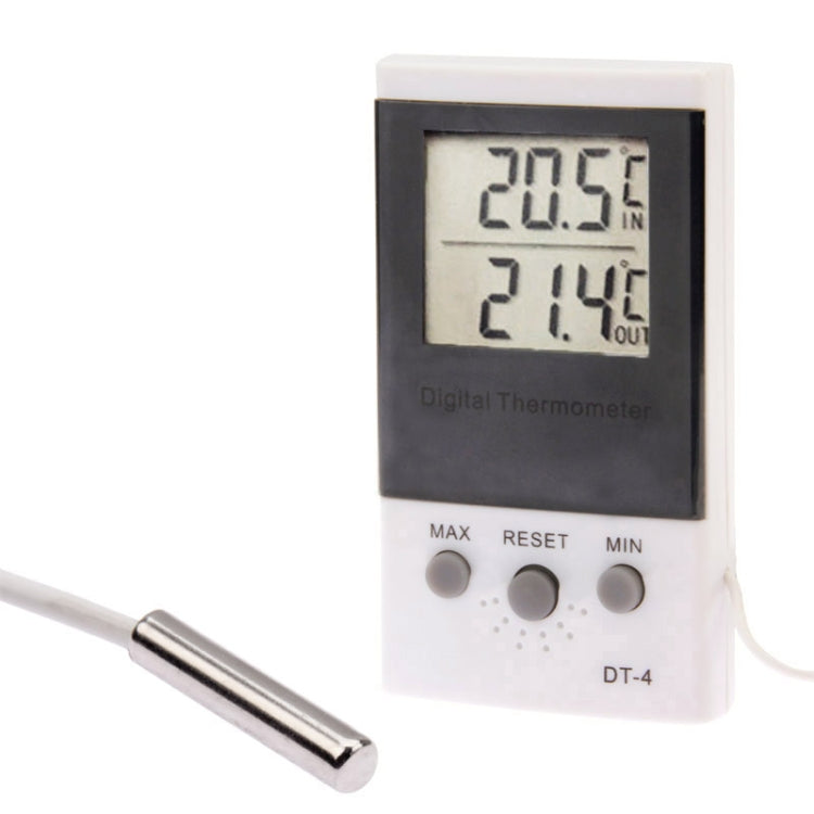 Digital thermometer DT-4 with LCD display and metal probe, white and dark front