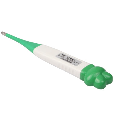 Flexible digital thermometer probe with green and white casing, LCD window