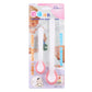 Blister pack with two temperature sensor spoons, white handles and pink sensor bowls