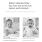 Feeding temperature infographic with baby photos and warning text