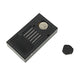Black mini digital thermometer humidity monitor back view with battery compartment