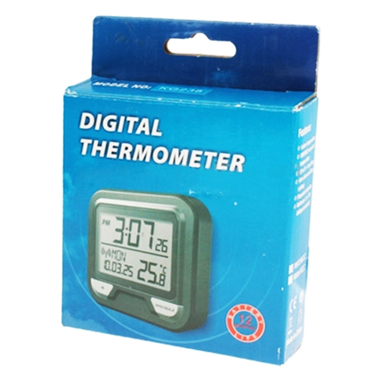 Digital thermometer retail box with product window and 12-month icon