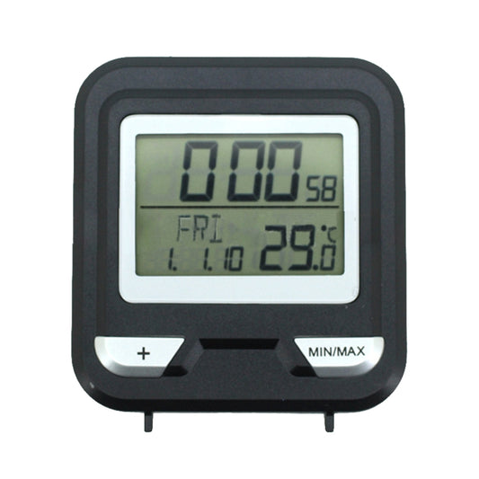 Black digital thermometer with LCD screen, MIN/MAX and temperature buttons