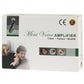 Mini voice amplifier hearing aid retail box with hearing-aid graphics and icons