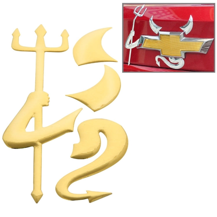 3D car sticker with gold demon horn and tail graphic pieces, 3-piece design