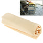 Car wash chamois towel, light beige folded, visible plush texture and rolled edge