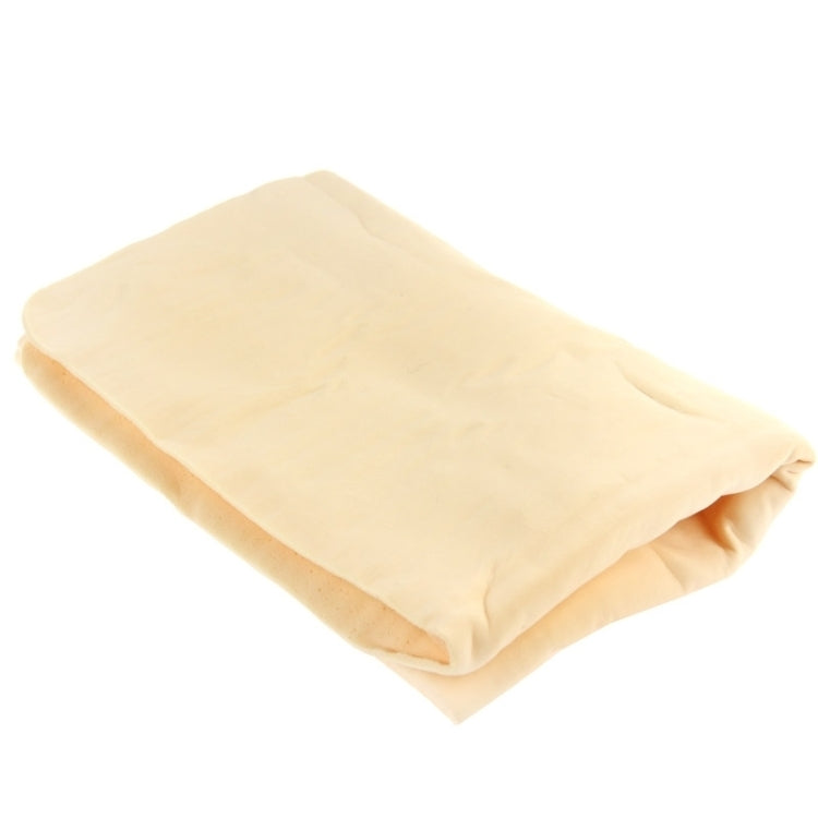 Car wash chamois towel, light beige folded square with plush fabric and curved corner