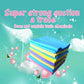 Car wash chamois towel stack, blue, yellow, and pink folded microfiber sheets