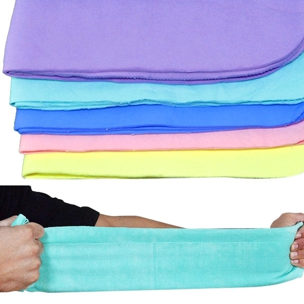 Car wash chamois towels, stacked multicolor cloths with hands holding a light blue roll