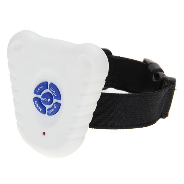Ultrasonic bark stop collar receiver, white device and black strap with side buckle