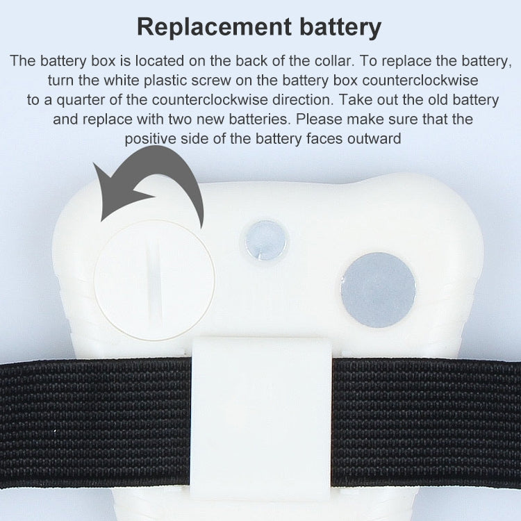 Ultrasonic bark stop collar battery compartment area on back with exposed coin battery