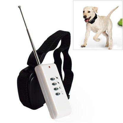 White handheld remote control with black strap and antenna for dog training