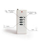 White handheld dog training remote showing A–D buttons with indicator light